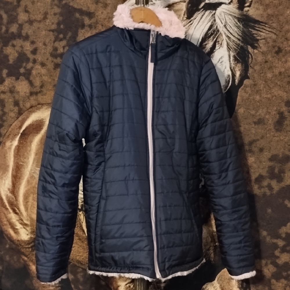 Me Jane Navy Quilted Jacket with White Trim